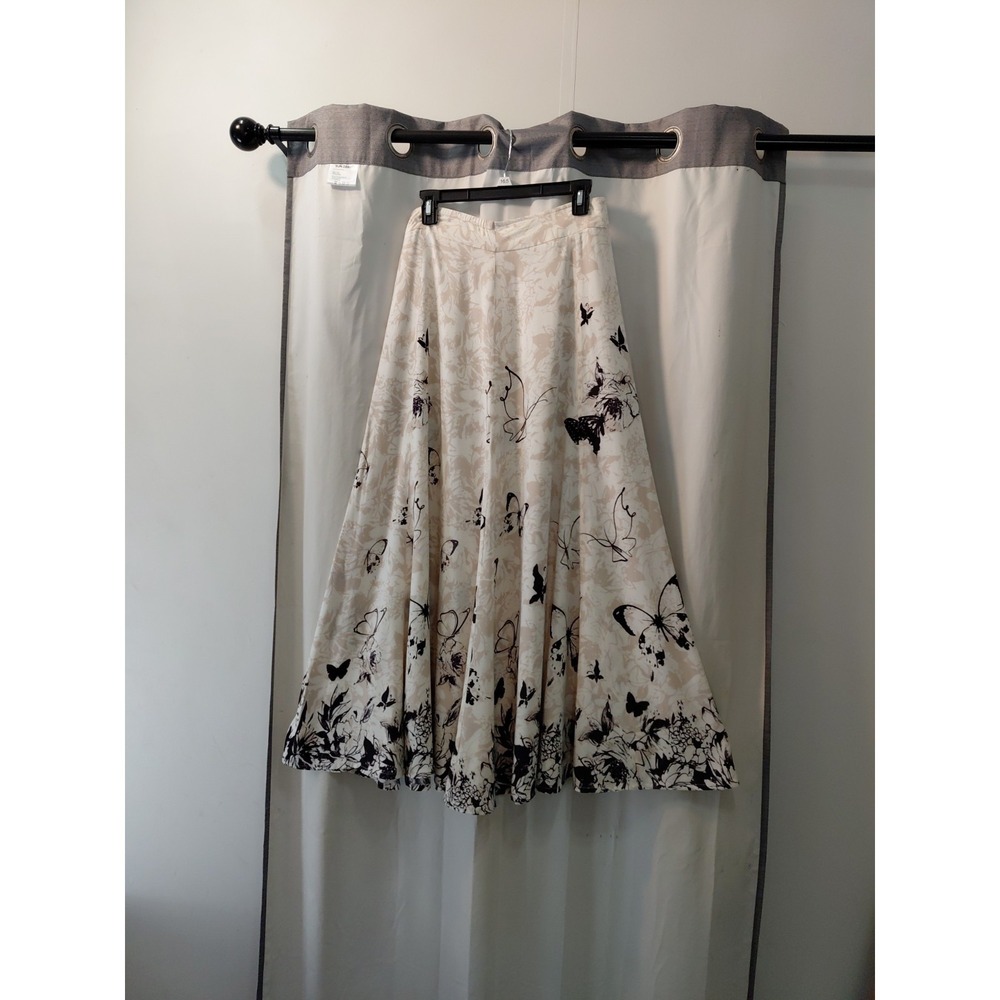 Soft Surroundings Butterfly Print Maxi Skirt Fairy‎ Whimsical Beige Sz 8